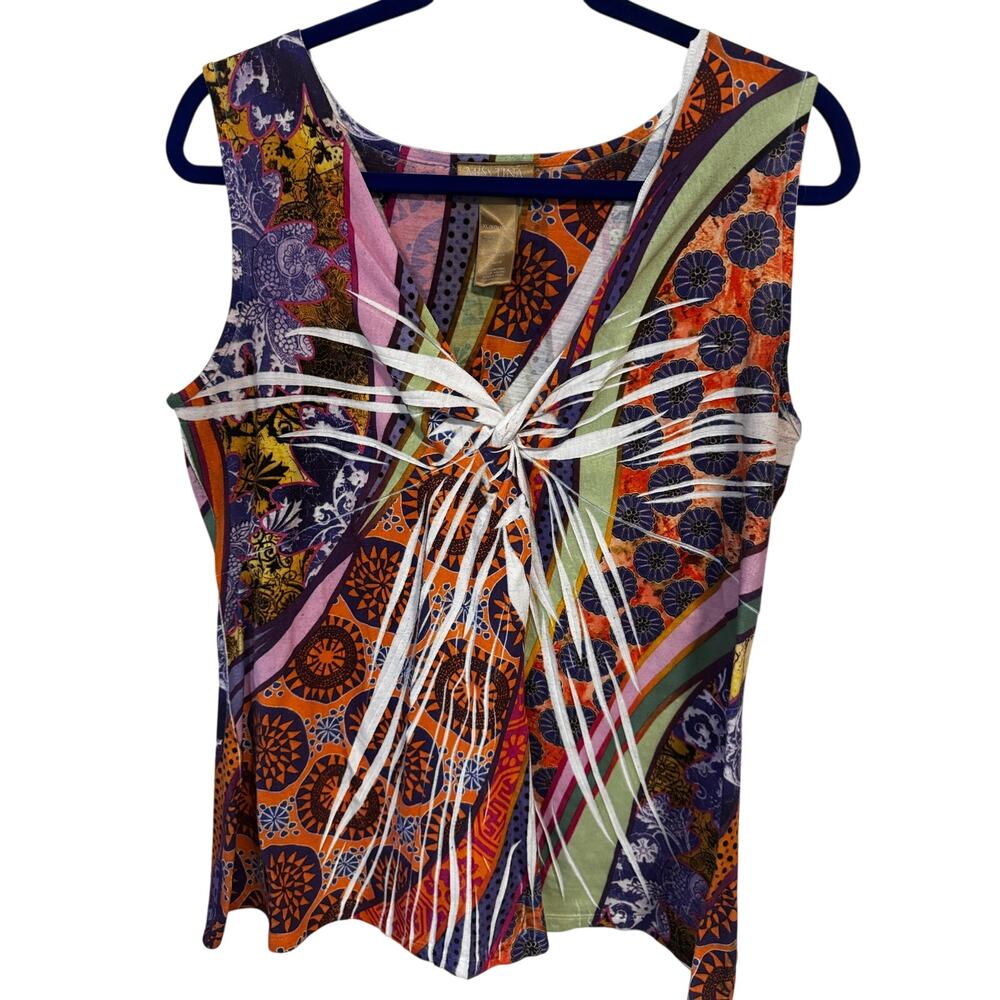 Tina Knowles Vibrant Kaleidoscope Graphic print V neck wrapped front design